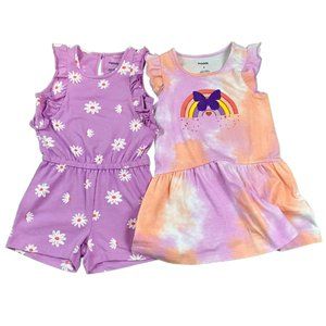 Pekkle Girls 2-Piece Dress & Romper Set | Rainbow, Butterfly & Daisy Prints